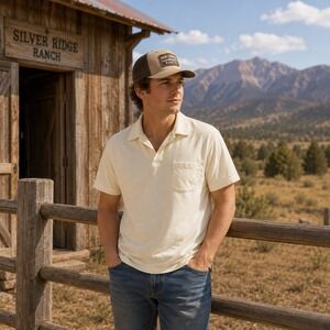 Massive Luxury Mens Cream Short Sleeve Pocket Polo Shirt XL Relaxed Fit Spandex